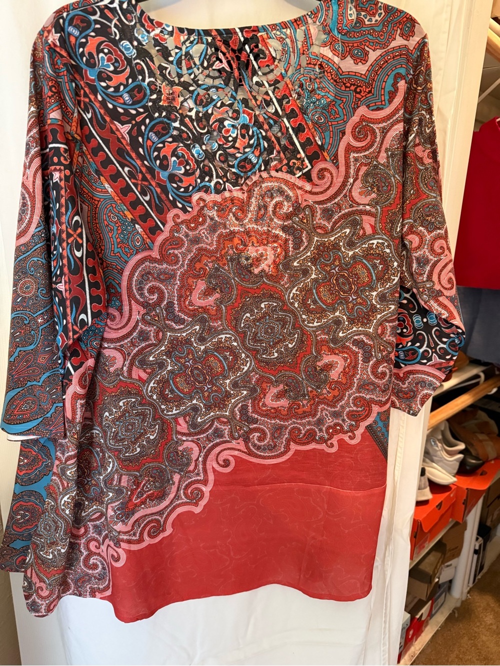 French Blue Paisley Red Pink  Top